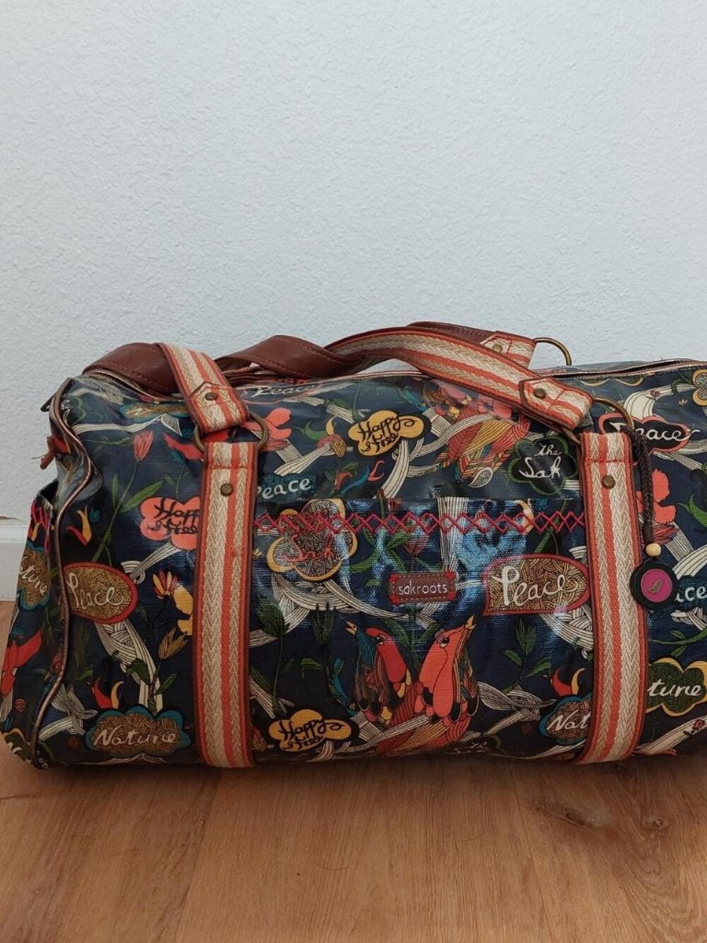 Sakroots Bird Peace travel duffle gym bag large Multi-coloured floral duffle bag